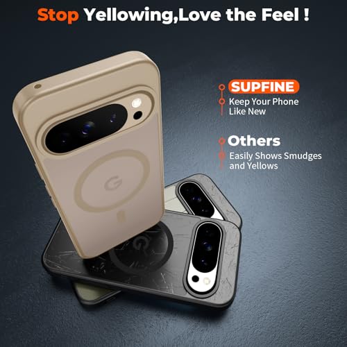 Image of SUPFINE Magnetic for Google Pixel 10 Pro XL Case with Screen Protector, (Built-in Magnets) ((Military Grade Drop Protection) Slim Translucent Shockproof Phone Case,Pink Gold
