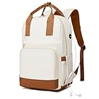 Kono Mochila Ordenador Portátil 15,6'' para Mujer, Elegante e Impermeable con Puerto de Carga USB, Mochila Antirrobo de Gran Capacidad para Escuela, Universidad, Trabajo y Viaje - Crema/Marrón