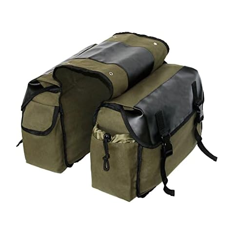 SaiDeng Bike Bag Bicycle Panniers Rear Rack Bag, 30-40L Large Capacity Water Resistant Bicycle Trunk Bag, Bike Saddle Bag for Grocery Shopping,Cycling Army Green Cover