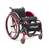 CFMAIF Tragbarer Aluminium-Transport-Rollstuhl, zusammenklappbarer Reisestuhl für Erwachsene, selbstfahrende manuelle Rollstühle, Kippschutz-Räder (rot, 36 cm Sitz)