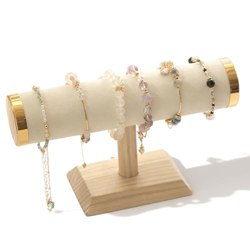 RFYTDCF T-Bar Bracelet Holder Stand Beige Bracelet Stand Display Organizer Storage for Women Jewelry Accessories Scrunchie Head Ties (Gold Metal Lid)