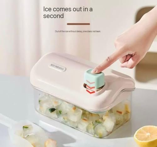 Image of Homecloud 2-Layer Ice Cube Tray with Sealed Lid & Storage Bin - 56 Cubes, BPA-Free, One-Click Release (Pink)