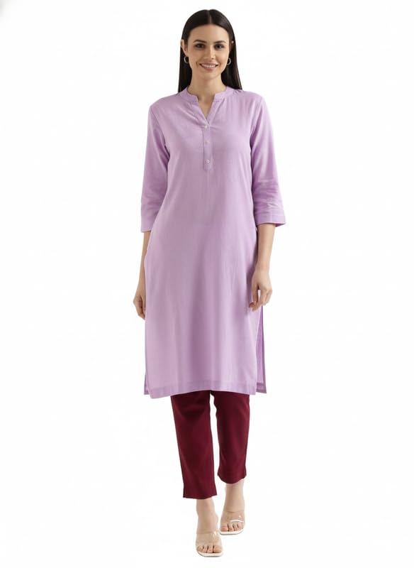 Image of SAADAA Women's Cotton Long Kurta Pant Set | Straight Fit Kurta with Trouser | Traditional Ethnic Wear for Daily & Festive Use