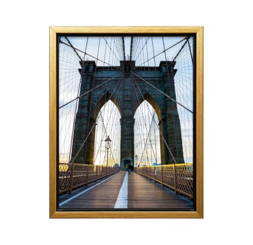 InkFlow Posters Brooklyn Bridge Reflections Canvas Poster - Minimalist Urban Art Print, Serene City Landmark Decor for Office or Loft - 24x32 Gold Floated Frame Canvas Print