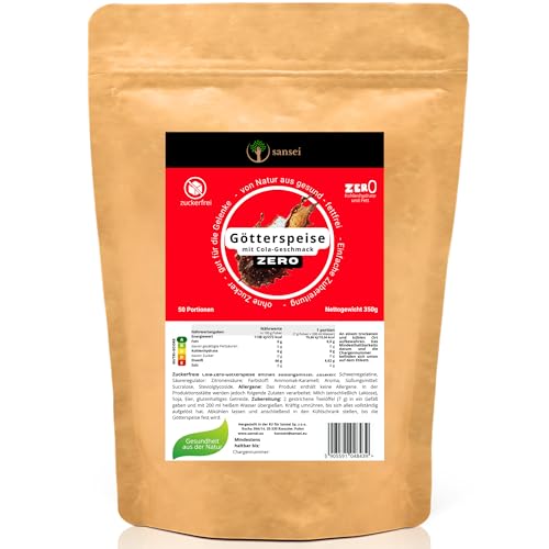 SANSEI Götterspeise 350g bis zu 50 Portionen - Zuckerfrei, Glutenfrei, ohne Fett, keine Kohlenhydrate (Cola)