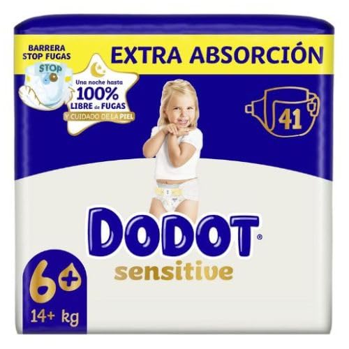 Dodot Sensitive Talla 6+ Extra Absorción para +14 kg, Protección Suave y Secado Duradero, Paquete de 41 Pañales