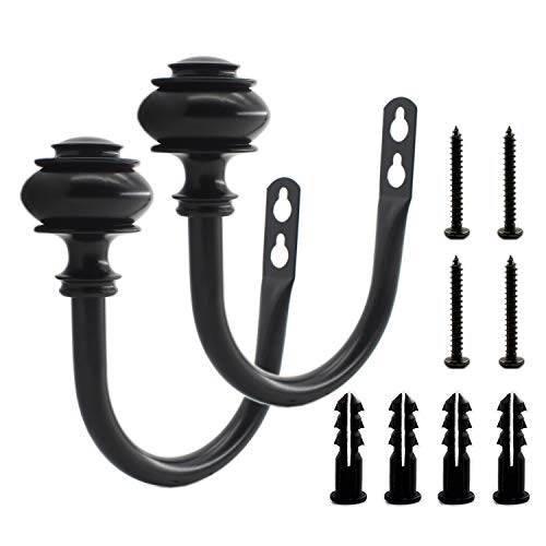 2 Pack Curtain Holdback Hooks, ULIFESTAR U-Shaped Hook Wall Mounted Curtain Tieback Hook,Decorative Window Curtain Holdbacks for Drapes Metal Curtain Holder Curtain Accessories Round Black