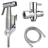 Premium Stainless Steel Hand Held Bidet Sprayer Handle Kit, T-Valve Included, Diaper Sprayer, Shattaf, Complete Bidet Set for Toilet, Hand Bidet Attachment for Toilet