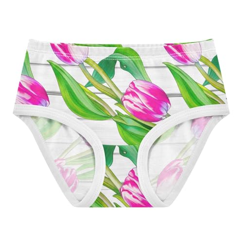 Durable Toddler Underwear Floral 2t Cotton Cute Panties Girl Pink Tulips Green Leaves White Briefs Underpants