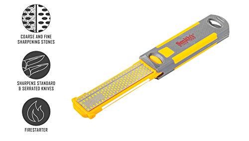 Smith's 51178 Pack-Pal 4" Diamond Combination Sharpener – Retractable 2-Sided Stone Camping Knife Sharpener – Straight & Serrated Blades - Lightweight, Compact, Handheld - Fire Starter – Hiking Tool #TOP1