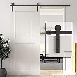 WINSOON 200CM Puerta Sencilla Puerta Granero Corredera Armario de garaje Acero al carbono madera Puerta corredera de granero Kit de hardware Cojinete pesado - Forma de I - (puerta no incluida)