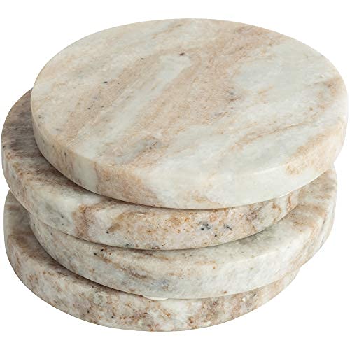 Palais Essentials Farmhouse Decor Marble Coasters for Drinks - Kitchen Table Drink Coaster Set of 4-4" Diameter (Round Desert)