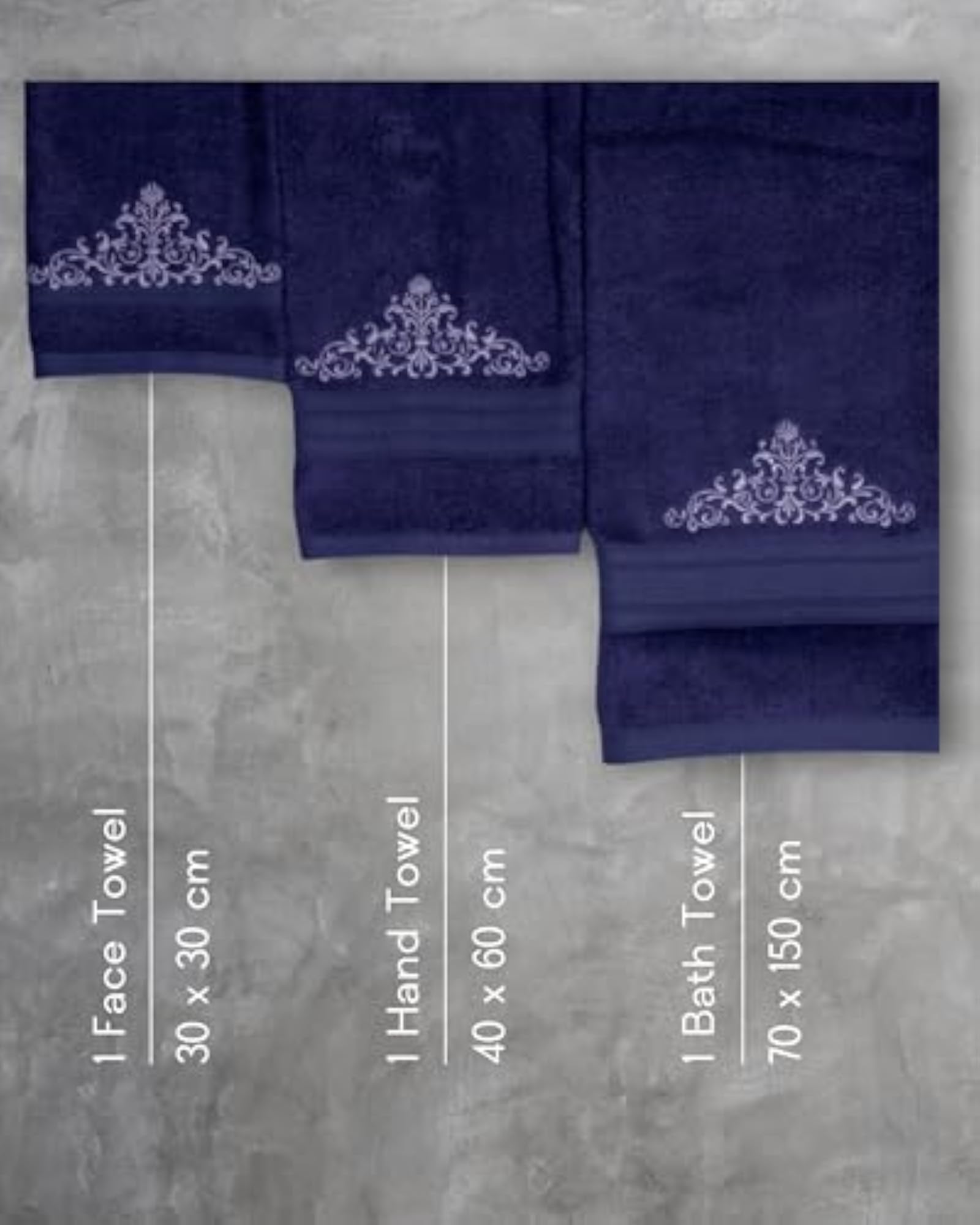 Bamboo Towel Set, 3 Pieces, Majestic Bloom Design