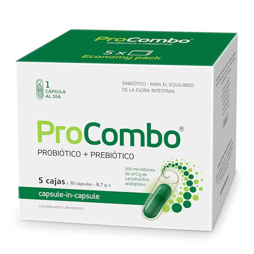 ProCombo Prebiótico y probiótico multicepa para la salud intestinal 200 mil millones de CFU, 50...