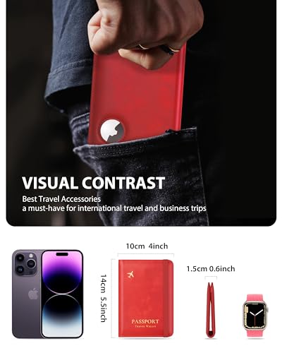 Image of Stouchi AirTag Passport Holder, Red, Fashion Simple Slim Multiple