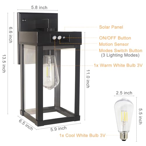 CYHKEE 2 Pack Solar Wall Lights Outdoor Waterproof with 3 Lighting Modes & Motion Sensor, Dusk to Dawn Exterior Porch Light fixtures, Solar Wall Lantern Fixture for Garage Porch Yard Front Door thumbnail 5