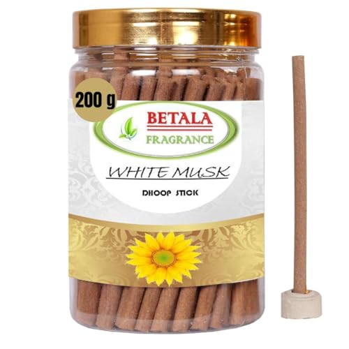 Image of Betala Fragrance White Musk Dhup Batti for Puja, 200 Gm Bamboo Less & Charcoal Free Dhoop Sticks for Pooja with Holder Stand (70-80 Stick) | dhupkathi | | doopsticks | | doopam | (200 Gm) (White Musk)