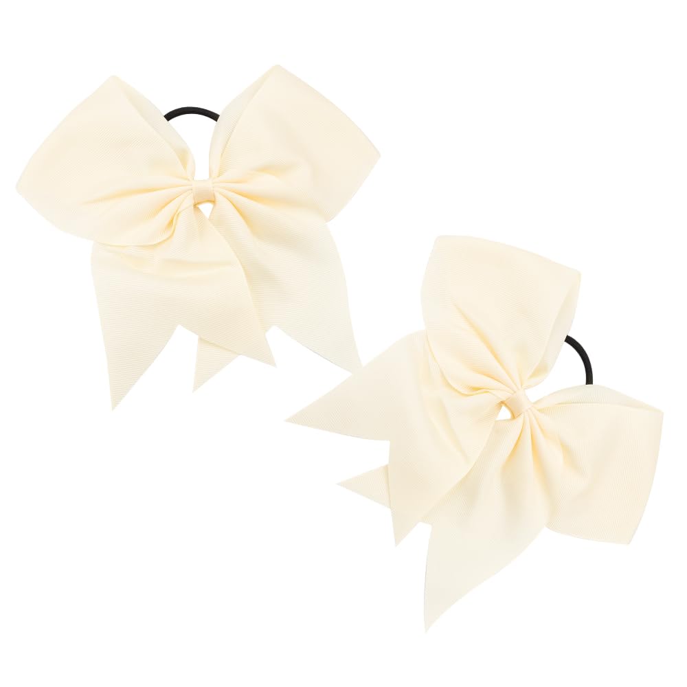 Large Sequin Cheer Ponytail Holder - 2 Pcs White Hair Bows, Ribbon Bows Hair Ties for Girls, Ivory, 1 count (Pack of 2)