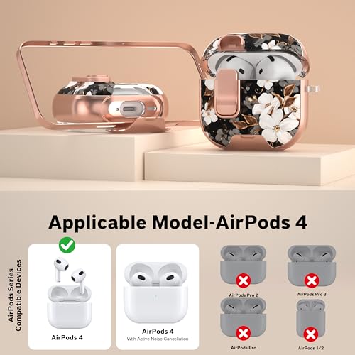 Image of for AirPods 4 Case 2025 with Safety Lock & Foldable Phone Stand, Flower | Double Drop Protection,Two-Piece Design, Airpod 4 Case with Keychain & Cleaner Kit, Support Wireless Charging, Shockproof