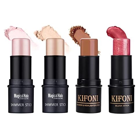 SUMEITANG 4PCS Contour Stick - Highlighter And Cream Blush Stick 4 Colors Kit - Moisturizer, Face Brightens & Shades Pencil, Facial Shaping Makeup Sticks for Older Women & Mature Skin Cover