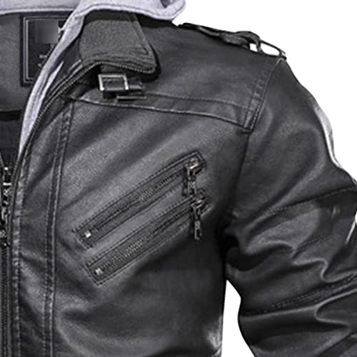 Chaqueta de cuero sintético para hombre con capucha removible miniatura 3