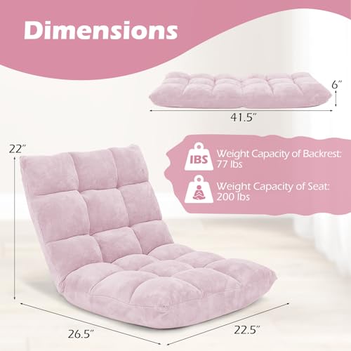 Image of COSTWAY Floor Chair, Video Gaming Chairs with Back Support, Adjustable 14-Position, Alloy Steel Frame, Soft Coral Fleece, Lazy Sofa Lounge for Reading Living Room Recliner for Adults Kids (Light Pink)