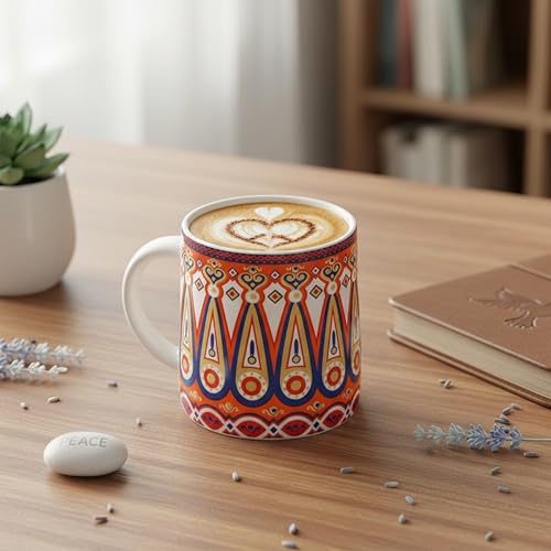 Image of miah decor Ceramic Tea Coffee Cups Set Matte Printed Small Chai Mug Drinkware Microwave Safe for Home & Restaurant-300 ml (MD-750)