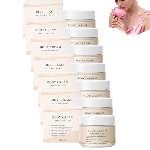 Deep Hydrating Body Cream - Seaweed Extract & Plant Squalane for Repair & Moisturize, Argan Oil for Elasticity, Saffron Cedarwood Amber Scent, Smooth Lightweight Non-Greasy Skin (6pc)