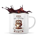 Planetee Tasse Jessica Chouette Caf� 360 ml | Mug �maill� M�tallique | Id�e Cadeau Humour Coll�gue Travail Famille Anniversaire No�l