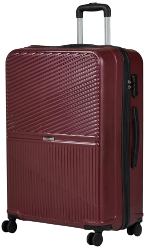 Image of Teakwood Large Size 8 Wheels Trolley Bag, Hard Cabin with Zipper Closure, Adjustable Push Button & Cross Side Strap, Number Lock System 360 Degree (Large, Maroon)