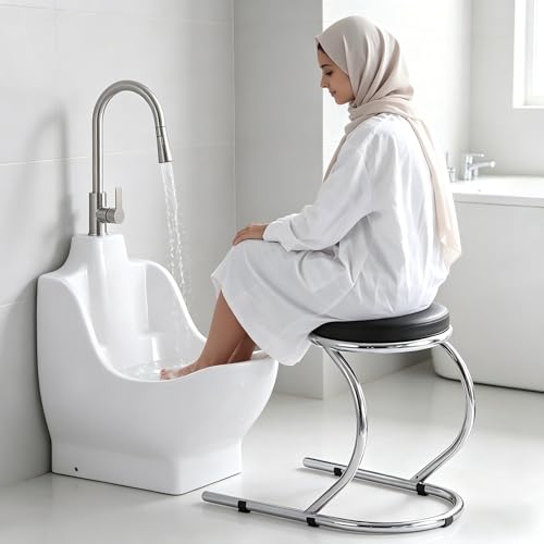 Lavabo de cerámica para pies musulmán con taburete