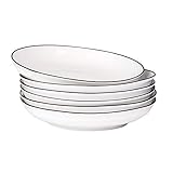 porcelain plates sets with space-saving racks Weißes Keramikteller: 590 ml Fassungsvermögen ist geeignet für Nudeln, Suppen, Desserts, Eis, Reis, Bohnen und so weiter. Die flachen Schalen mit schwarzem Rand von Yolife können einen Essteller ersetzen und Sie sich besser auf Lebensmittel konzentrieren, wenn Sie essen oder ein schönes Essen schießen. Die Schale mit Dellen-Design kann leicht glatt und fest machen, wenn Sie einen Handschuh oder eine Tellerklemme verwenden.