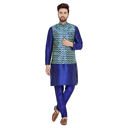 Image of SOJANYA (Since 1958, Men's Silk Blend Grey Kurta Pyjama & Silk Blend Jacket Combo