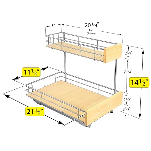Image of LYNK PROFESSIONAL SELECT Pull Out Under Sink Kitchen Cabinet Organizer - 11.5 in. x 21 inch deep Drawer - Sliding Shelf Organizer and Undersink Storage Shelves - Lifetime Ltd. Warranty - Chrome