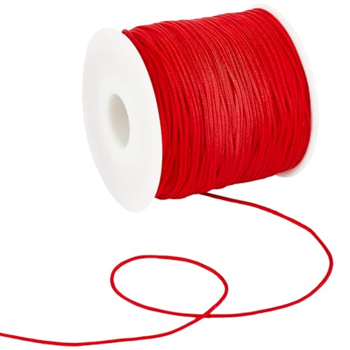 SUNNYCLUE 100 yarda/91 m de Cordón de Nailon Rojo de 1mm Hilo para Abalorios Raso Cola de Rata Adorno de Macramé Cuerda de Alambre para Coser Y Tejer con Carrete para Hacer Joyas Pulseras de l