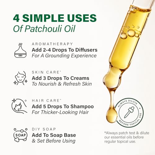 Image of 100% Pure Patchouli Oil - 4 Fl Oz Patchouli Essential Oil for Hair, Skin, Diffuser, Aromatherapy & DIY Soap Making Scent (Pack of 2)