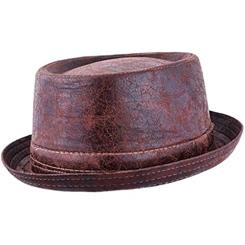 Men's Distressed Leather Look Pork Pie Hat Cover