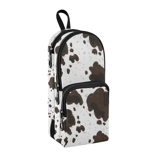 Image of ZAZYXTJ Cow Print Standing Large Capacity Pencil Case 3 Compartment Pen Pouch Storage Canvas Makeup Bag for School Office Teen Girl Boy Men Women