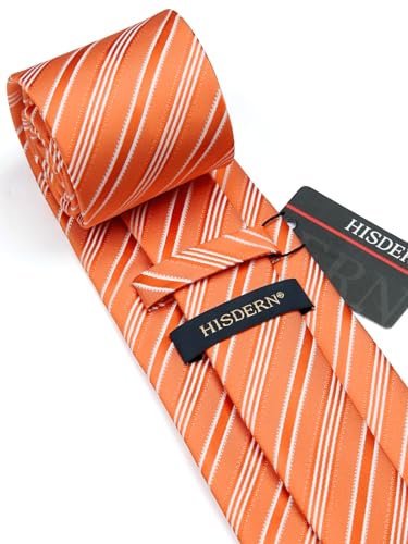 Image of HISDERN Mens Tie Striped Ties and Handkerchief Set Business Formal Woven Pocket Square Wedding College Stripe Necktie