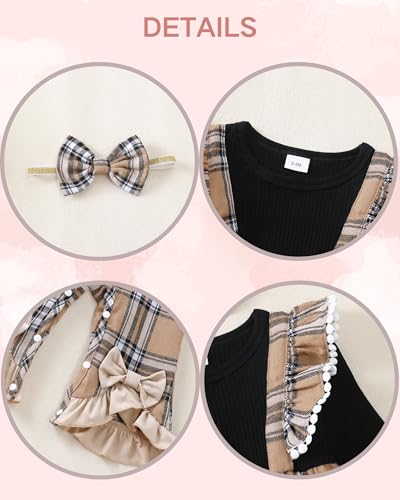 Renotemy Newborn Baby Girl Clothes Fall Winter Outfit Ribbed Romper Plaid Overalls Jumpsuit Infant Girl Outfits 0-18 Months4