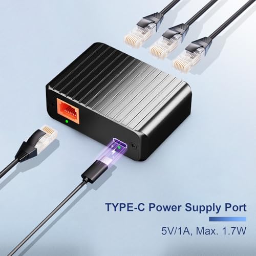 Image of Binardat 1 to 3 Gigabit Network Splitter, 4 Port Ethernet Switch, Type-C Power Supply, Mini Size Metal Housing Plug and Play