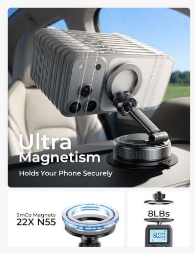 Image of LISEN Magsafe Car Mount, [98LBS Vacuum Suction] Magnetic Phone Holder for Car Dashboard & Windshield, Strong Magnet Cell Phone Car Mount for iPhone 17 16 15 14 13 12 Pro Max /Air