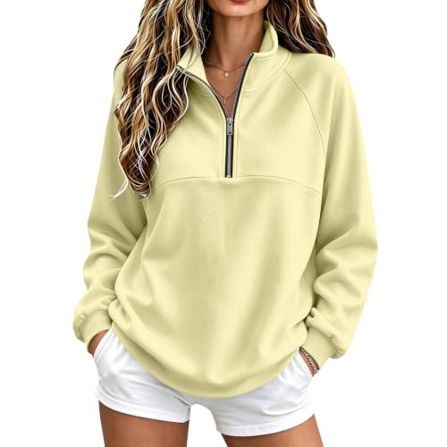 Fleece Pullover Women Cozy Drop Shoulder Mock Neck Quarter Zip Sweatshirt - image 1