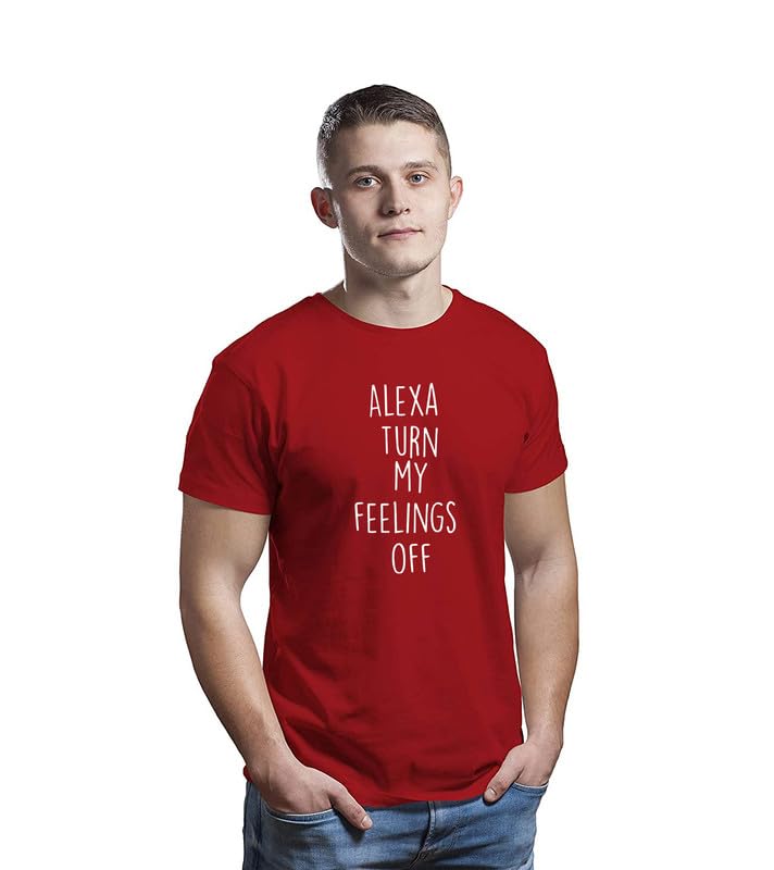 Fit-in Trends|Funny Graphic Printed Trending Quotes Tshirt for Men | Half Sleeves T-Shirt for Women |Alexa Turn My Feelings Off. |100% Cotton Biowash T-Shirt 180GSM for Man