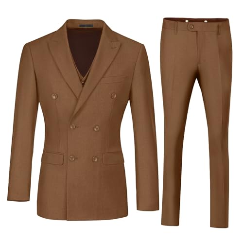 Mens Suits 3 Piece Slim Fit Double Breasted Suit Business Wedding Prom Tuxedo Solid Blazer Vest Pants Set