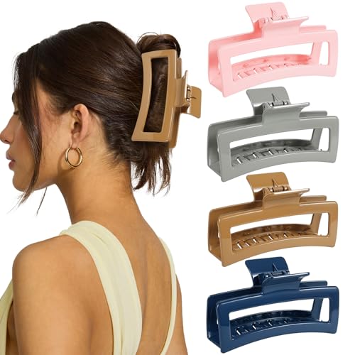 4 PCS 5 Inch Extra Large Claw Clips for Women, Jumbo Claw clips for Thick Long Curly Hair, Rectangle Matte Hair Claws Clips, Non-slip Square Hair Clips for Women
