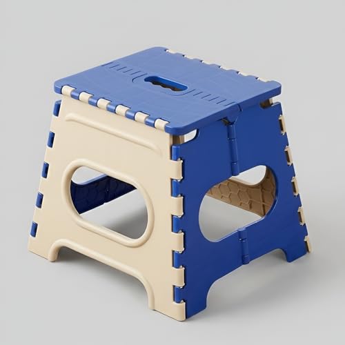 Image of U-MAX 12 Inch Folding Stool - Compact, Portable Step Stool for Kids & Adults, Lightweight Plastic Design, Slip-Resistant, Ideal for Kitchen, Bathroom, Camping & Travel (Blue / 12 inch)