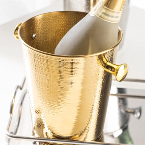 Cubo de hielo pequeño con asa y patrón martillado contenedor dorado para fiestas en casa 6