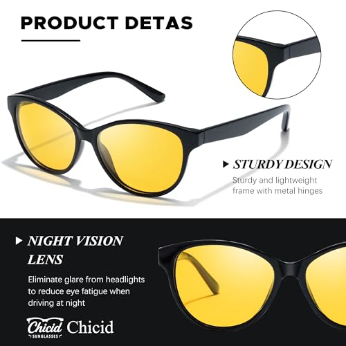 Chicid Night Vision Driving Glasses for Women, Polarized Anti-Glare Yellow Lens for Nighttime Rainy Foggy4