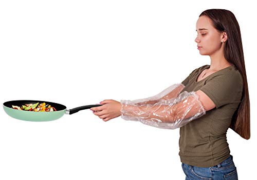 100 Pack Clear PE Oversleeves 18 size. Polyethylene Disposable Sleeves 1 Mil Thickness. Hand made Protective Oversleeves with Elasticated Wrist, Elbow. Water-resistant. Embossed. Wholesale price.